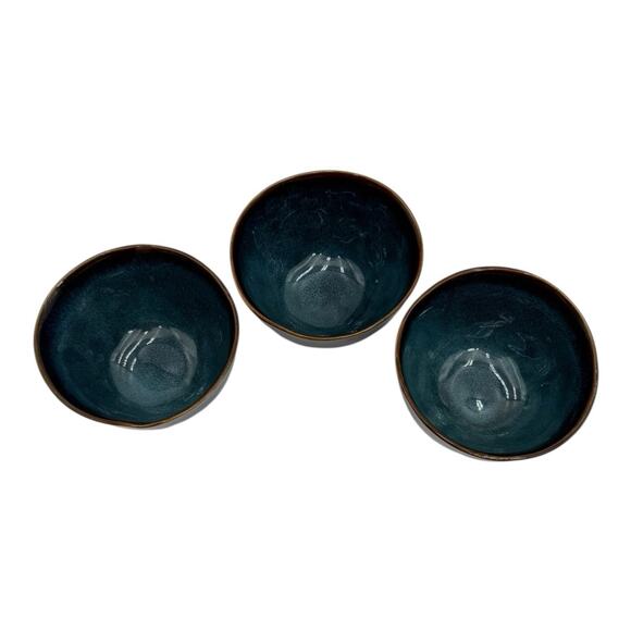 3- World Market Glazed Ceramic Reactive Indigo Blue Dipping Bowls -2.5”x4” - Picture 3 of 6
